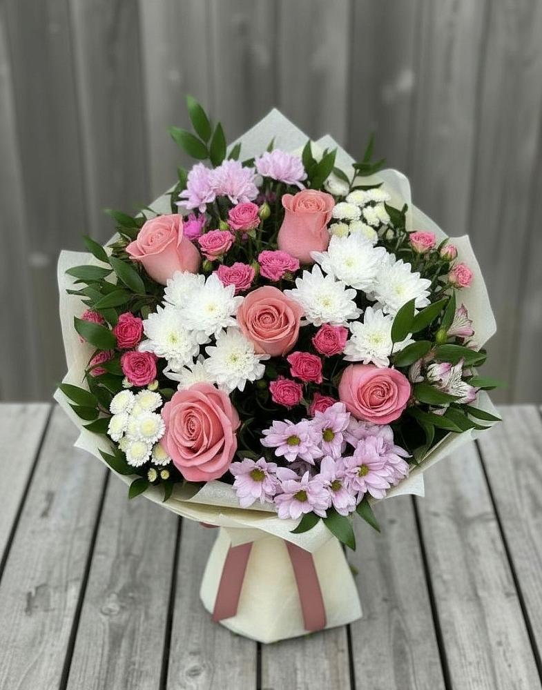 Букет цветов из: Альстромерии, Гвоздики, Розы и Хризантемы в Суворовское Краснодарский край