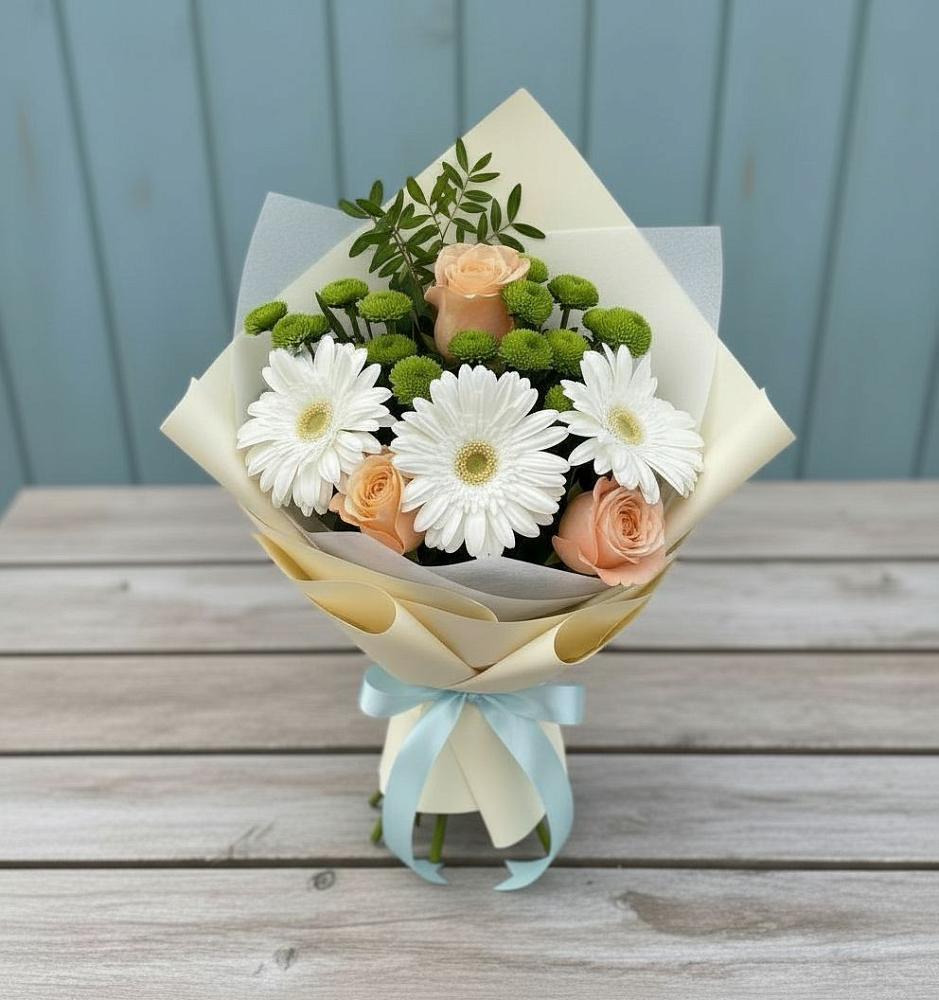 Букет цветов из: Герберы, Розы и Хризантемы в Суворовское Краснодарский край