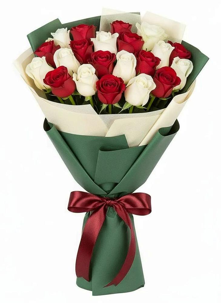 Букет Микс из красных и белых роз в Суворовское Краснодарский край