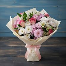 Букет цветов из:  Хризантемы, Альстромерии и Розы в Суворовское Краснодарский край