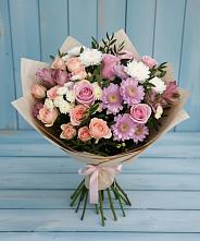 Букет цветов из:  Хризантемы, Розы и Альстромерии в Суворовское Краснодарский край