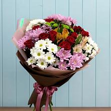 Букет цветов из:  Розы, Хризантемы и Альстромерии в Суворовское Краснодарский край