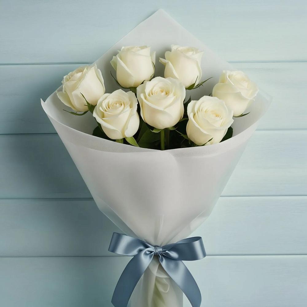 Букет 7 Белых роз Эдлесс Лав в Суворовское Краснодарский край